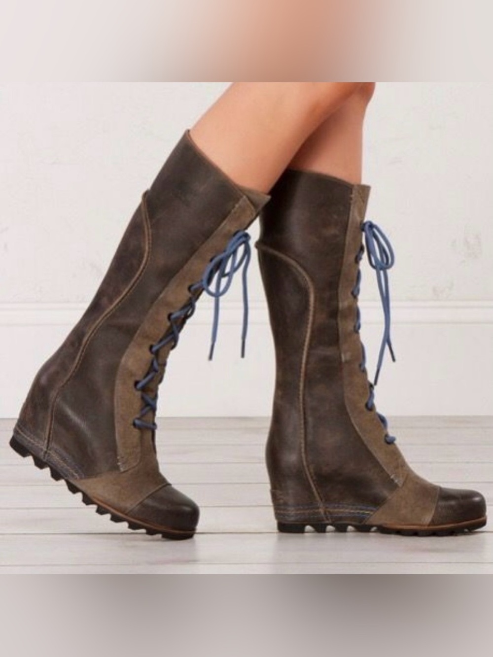 Sorel Cate The Great Tall Wedge Boots Lace Up Pebble Gray Waterproof Size 6 NWT